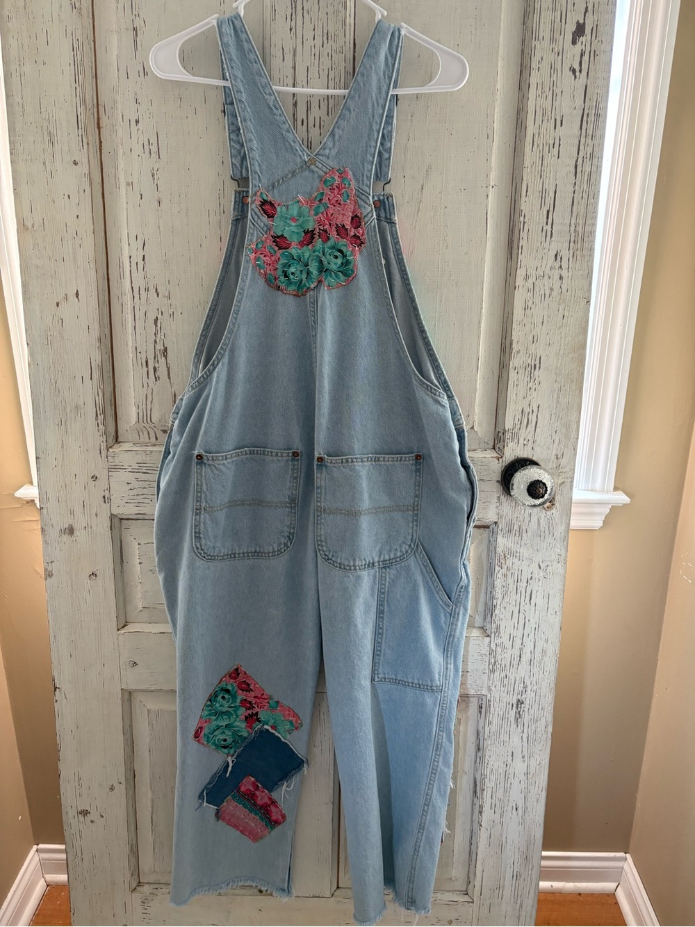 Upcycled Boho Kantha Patch Denim Overalls - Picture 3 of 6
